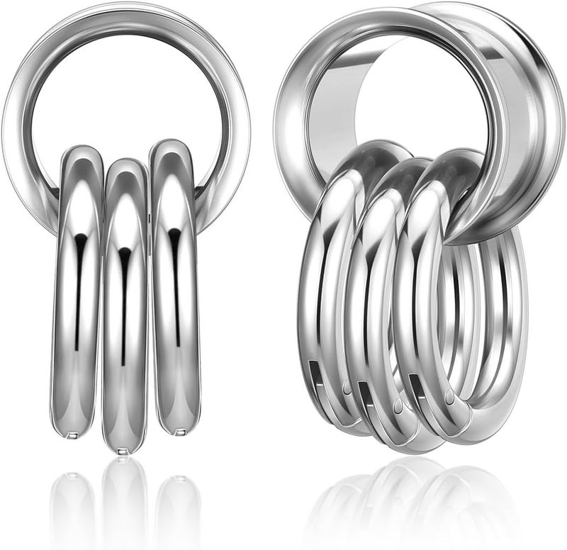 PiercingJ 1 Pair Ear Guages with Rings Ear Weight Plugs Tunnels Hypoallergenic Ear Expander Stretchers 316 Stainless Steel Hoop Earrings Piercing Body Jewelry 0G 00G 1/2" 9/16" - Image 1